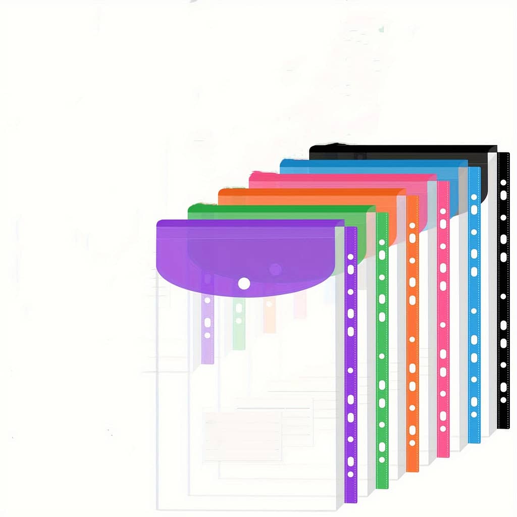 6pcs/12pcs Transparent Plastic Envelopes Binder Pocket – 11 Holes Folders For 2/3/4 Document Pouch With Snap Button & Label – For School, (vertical-opening) Education & Crafts Shop Online at Dubai Trades 2