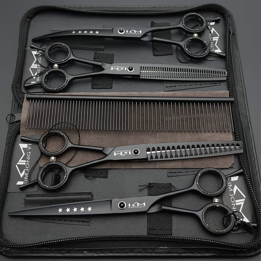 7.0 Inches Professional Dog Grooming Scissors Set Straight & Thinning & Curved & & Comb 5pcs In 1 Set For Left-handed & Right Handed Dogs Shop Online at Dubai Trades 2