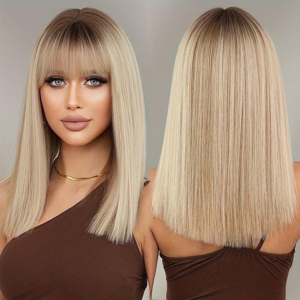 7jhh Wigs Shoulder Length Straight Ombre Grey Wig With Dark High Density Highlight Brown Wigs For Women Daily Party Use Heat-friendly Synthetic Wig 17.71 Inches Beauty & Personal Care Shop Online at Dubai Trades 2