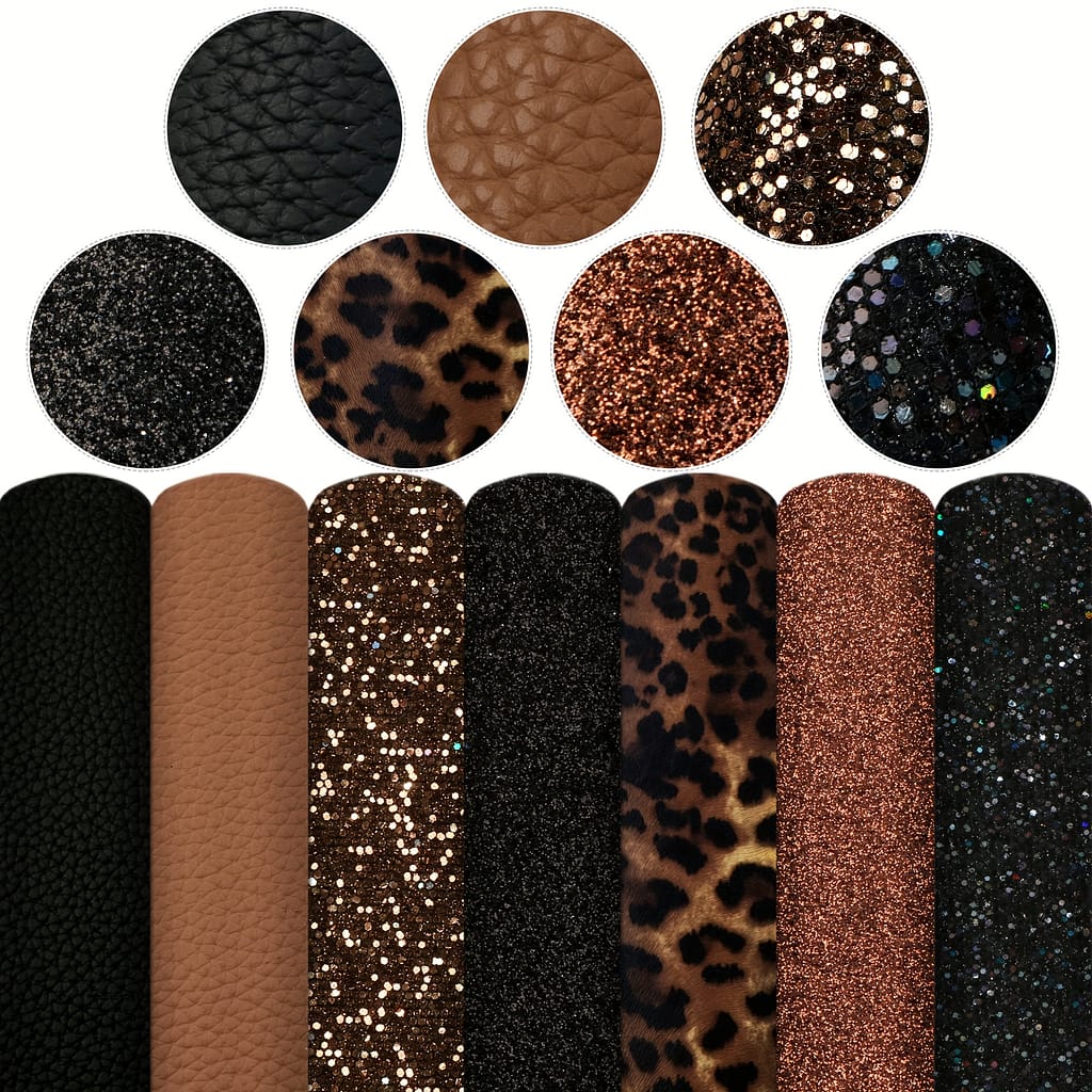 7pcs 20x33cm Faux Leather Set Leopard Printed Synthetic Leather Fabric Sheets Shimmer Chunky Fine Glitter For Diy Earrings Crafts Bags Projects Arts, Crafts & Sewing Shop Online at Dubai Trades 2