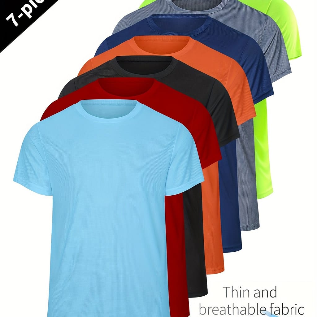 7pcs Men’s Short Sleeve Lightweight Sports T-shirts Quick-drying Lightweight Running Basketball Football Training Fitness And Gym Training Casual Round Neck Tops Clothing Shop Online at Dubai Trades 2