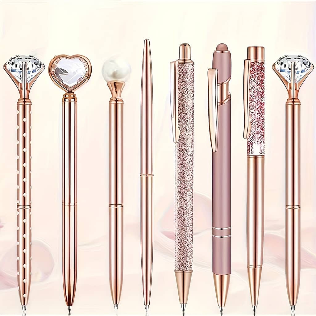 8pcs Rose Golden Ballpoint Pen Set Liquid Sand Glitter Metal Crystal Pen Pen Gifts For Valentine’s Day Supplies Ballpoint Pens Shop Online at Dubai Trades 2