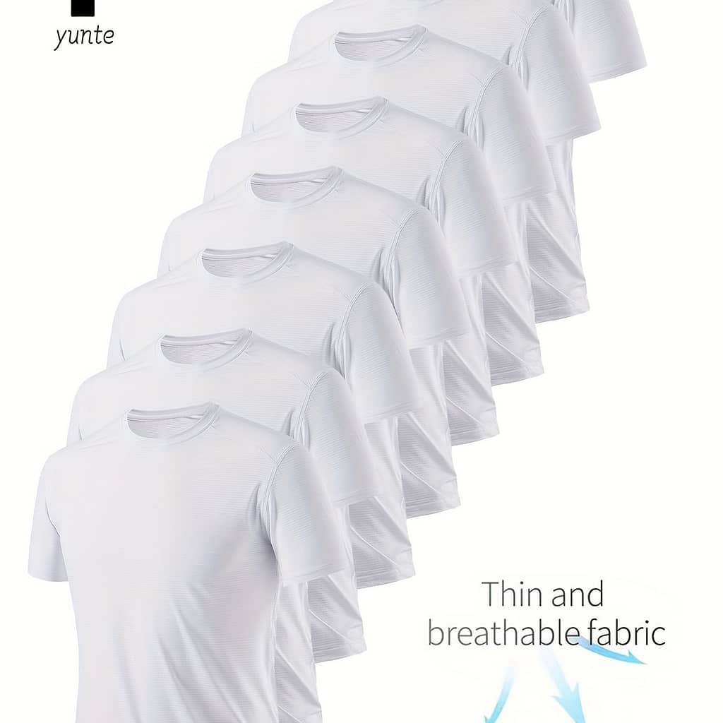 8pcs Yunté Men’s Quick-dry T-shirts – Breathable, Sweat Absorbent Polyester, Crew Neck, Short Sleeve – Ideal For Gym, Running & Fitness, Lightweight & Comfortable, Gym Clothes Active Shop Online at Dubai Trades 2