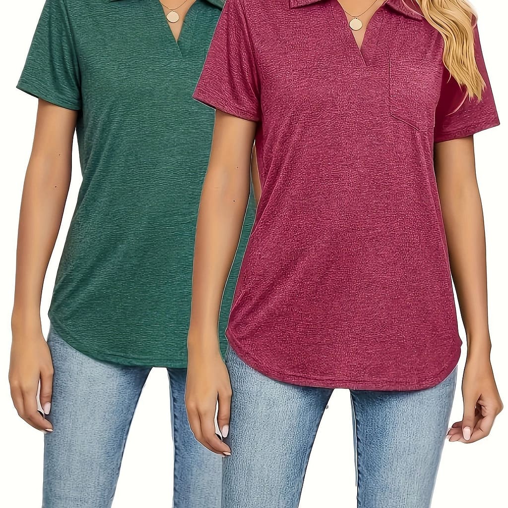A Set Of 2 Shirts With Pockets, Casual Short-sleeve T-shirts For Spring And Summer, Plus-size Women’s Clothing. Clothing Shop Online at Dubai Trades 2