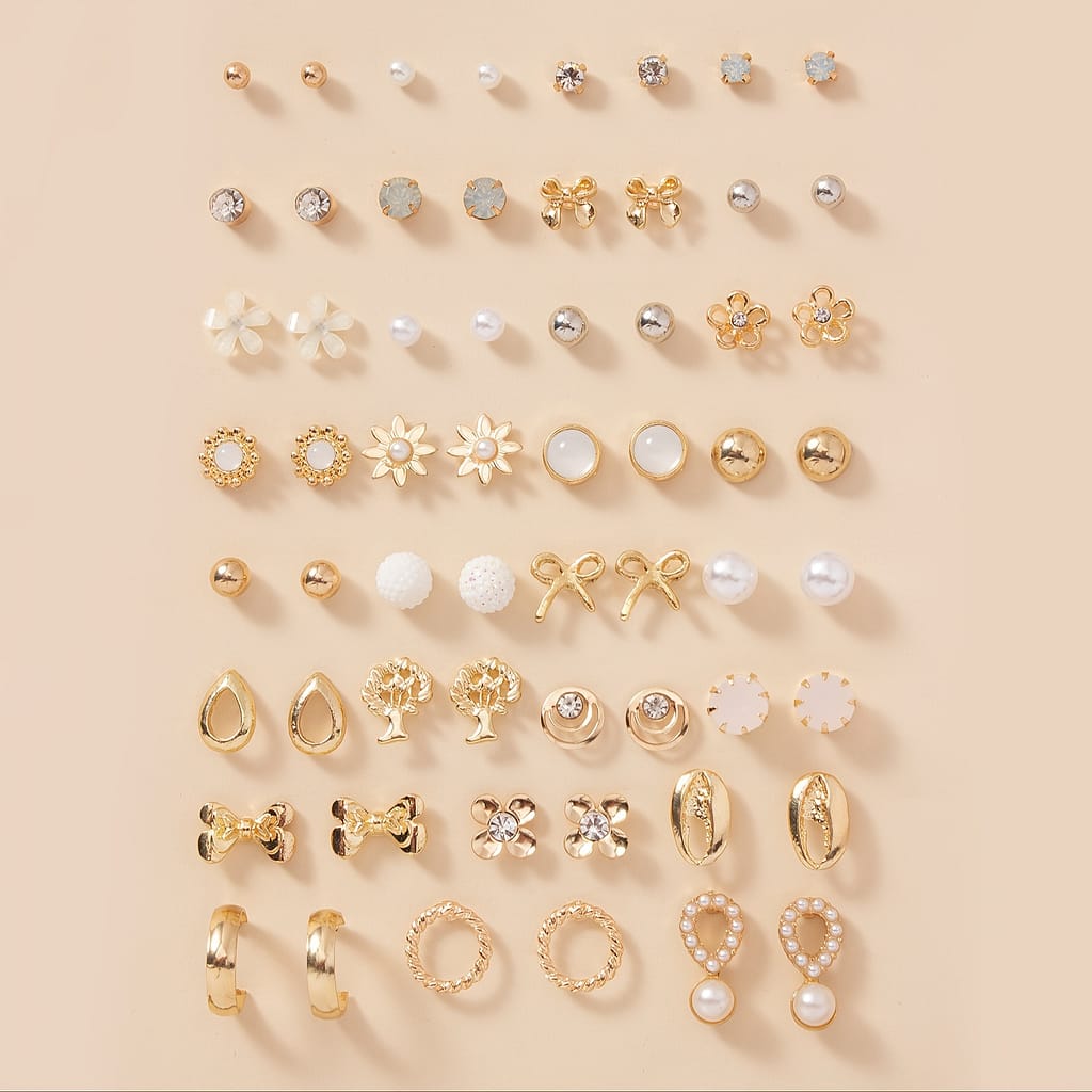 A Set Of 30 Pairs Of Delicate Golden Small Tree Shell Pearl Heart-shaped Gift Earrings For Ladies Clothing, Shoes & Jewelry Shop Online at Dubai Trades 2