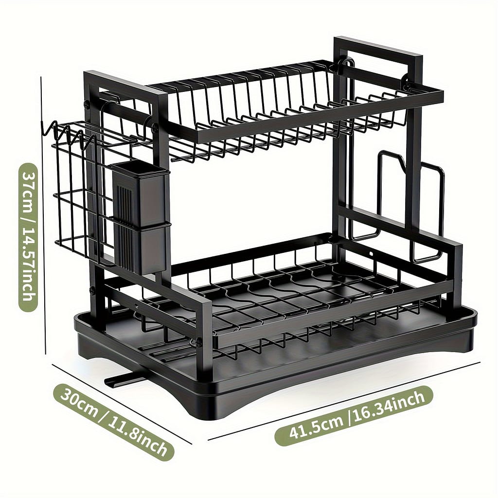 A Two-tier Dish Drying Rack For Storing Plates, Utensils, Cutting Boards, And Chopsticks, Designed For Kitchen Organization. Dish Racks Shop Online at Dubai Trades 2