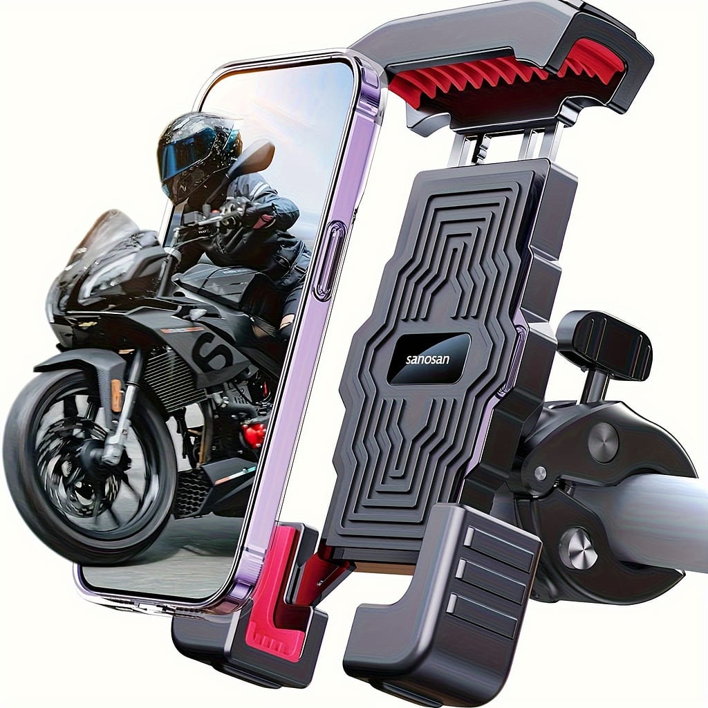 Abs Motorcycle Handlebar Phone Holder – Adjustable, For Various Bikes, With Red Accents – Riders Accessories Shop Online at Dubai Trades 2