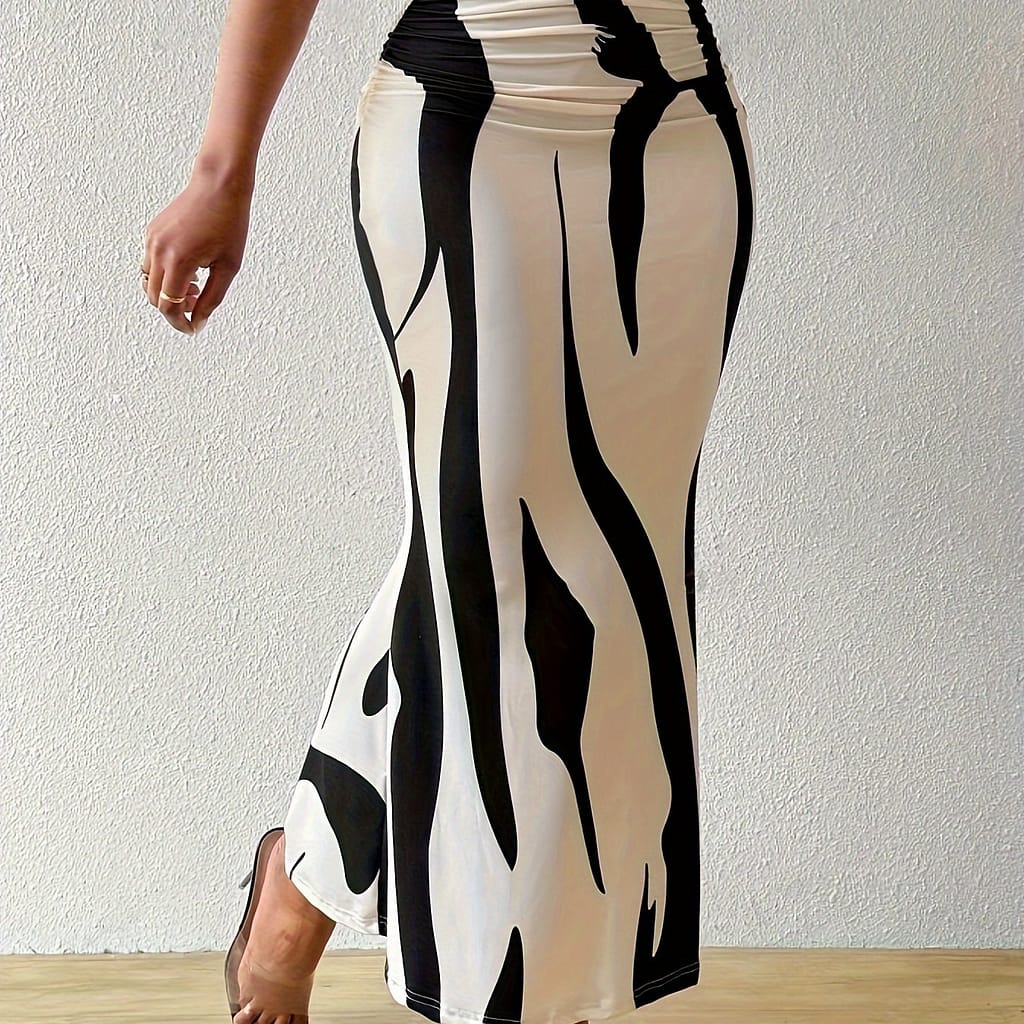 Abstract Print Fit & Flare Skirt, Elegant High Waist Ankle Length Skirt For , Women’s Clothing Clothing Shop Online at Dubai Trades 2