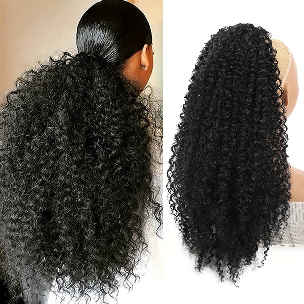 African Curly Drawstring Ponytail Extension For Women, Synthetic Heat Resistant Curly Hairpiece, Breathable With Combs And Drawstring Design Halloween Christmas Beauty & Personal Care Shop Online at Dubai Trades 2