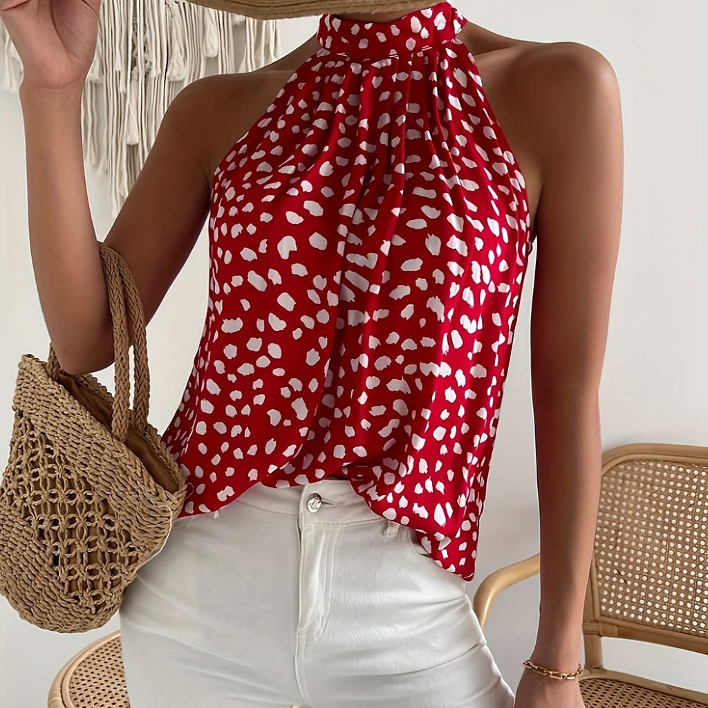 Allover Print Choker Neck Blouse, Casual Sleeveless Blouse For , Women’s Clothing Blouses Shop Online at Dubai Trades 2