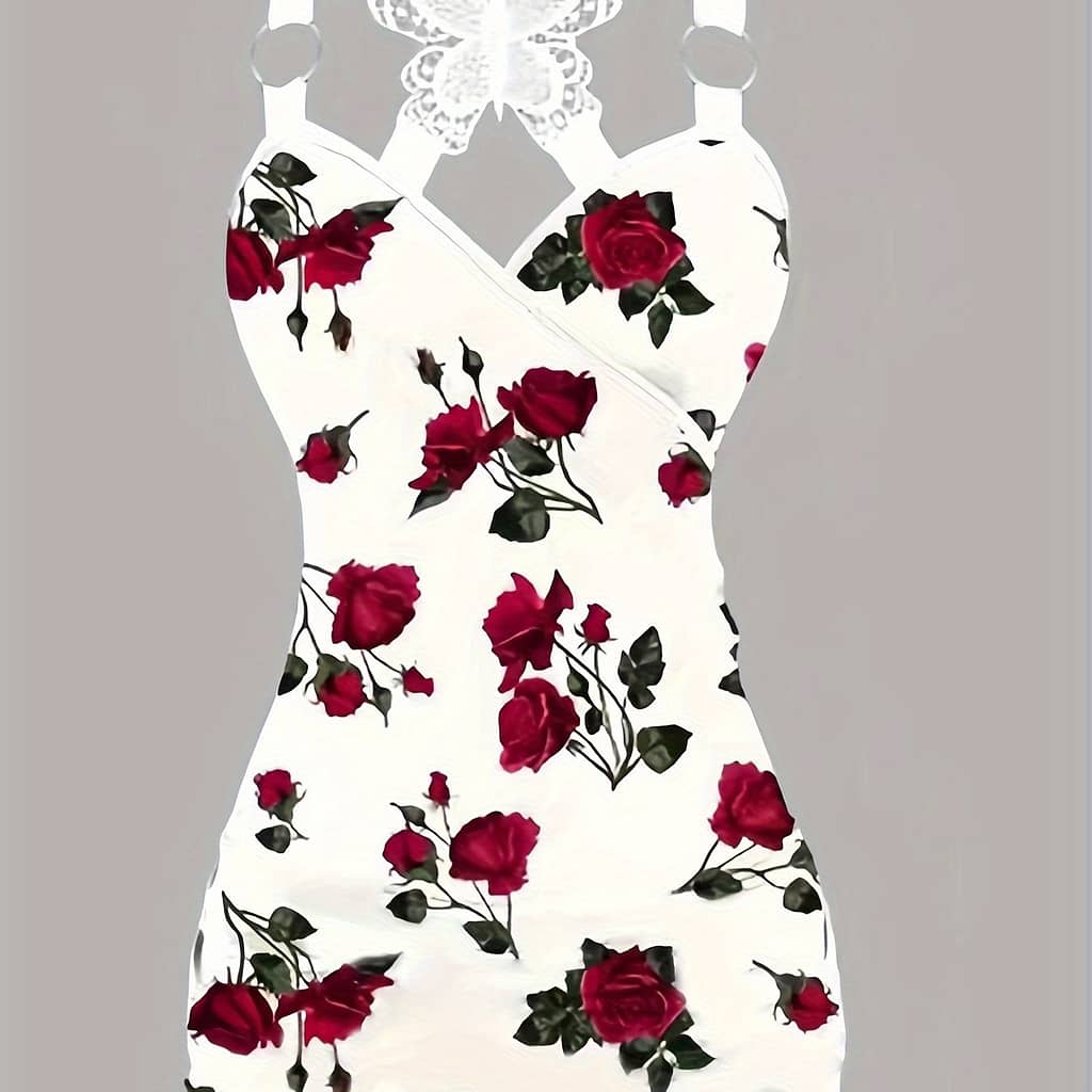 Applique Floral Print Tank Top, Stylish Surplice Neck Backless Slim Fit O-ring Detail Top For , Women’s Clothing Clothing Shop Online at Dubai Trades 2