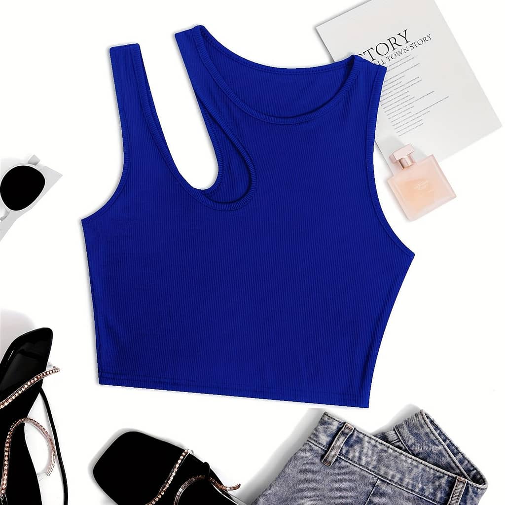 Asymmetrical Ribbed Crop Tank Top, Y2k Sleeveless Tank Top For Summer, Women’s Clothing Clothing Shop Online at Dubai Trades 2