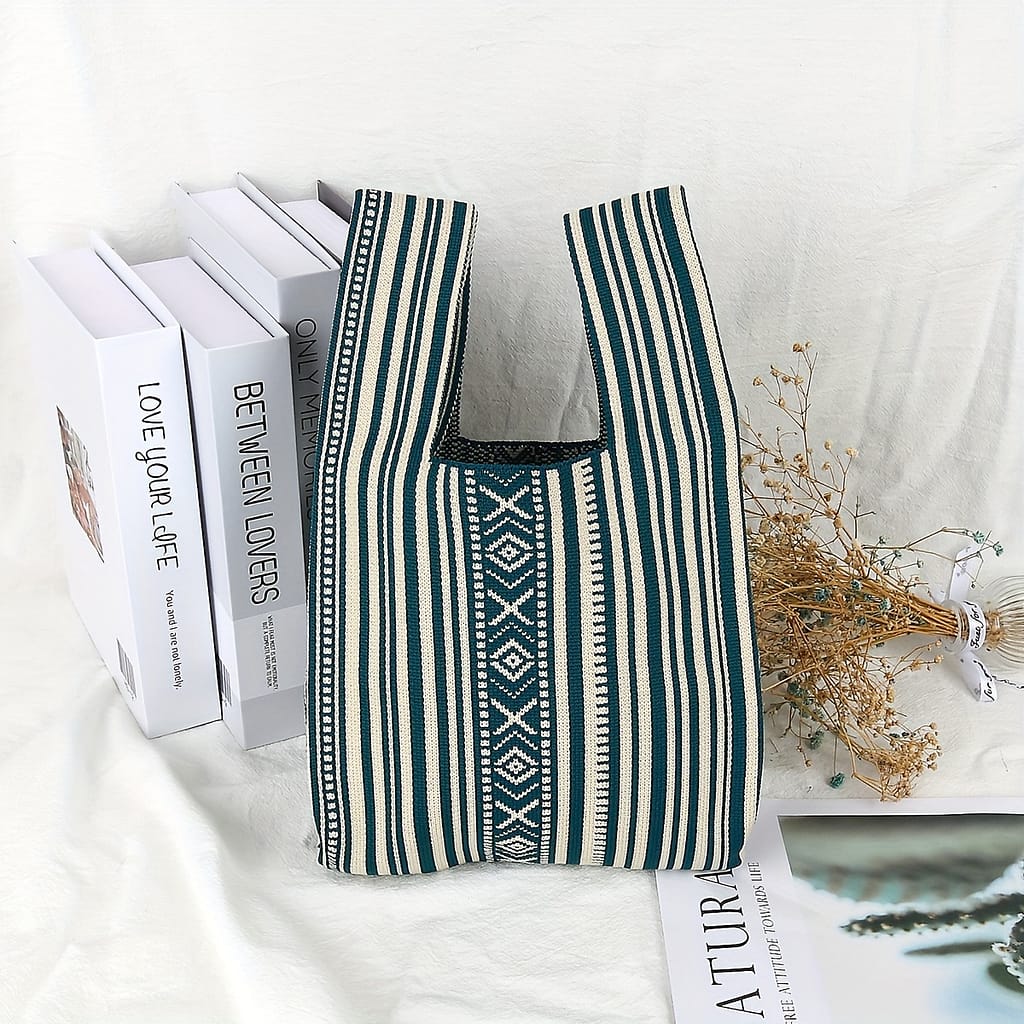 Bohemian Woven Mini Wrist Pouch, Mini Foldable Breathable Knit Bag, Stylish Casual Shopping Accessory For Women Clothing, Shoes & Jewelry Shop Online at Dubai Trades 2
