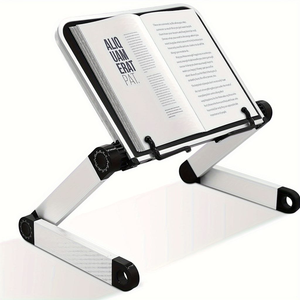 Book Stand Laptop Stand Adjustable And Lightweight Aluminum Book Holder Stand With 2 Flexible Paper Clips, Ergonomic Book Holder For Tablets, Magazines, Documents Book Stands Shop Online at Dubai Trades 2