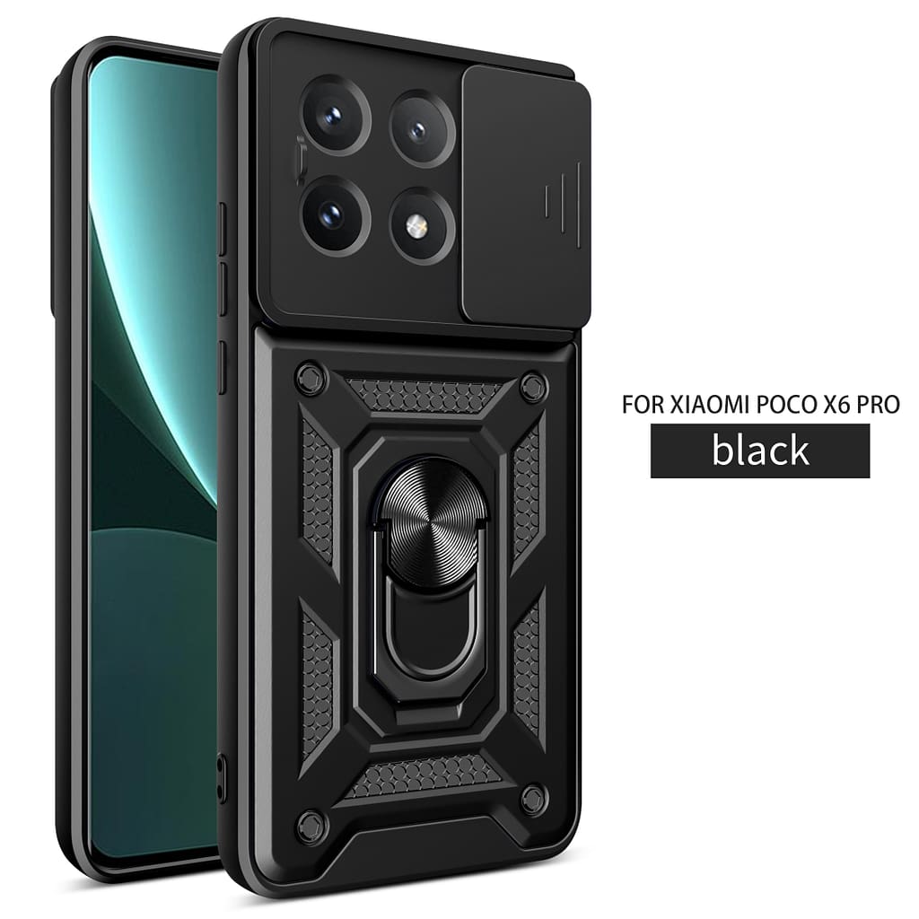 Capa For Xiaomi Poco X6 Pro 5g Phone Case Armor Slide Camera Lens Protection Phone Cover For Poco X6 Pro With 360° Rotating Ring Holder Funda Basic Cases Shop Online at Dubai Trades 2