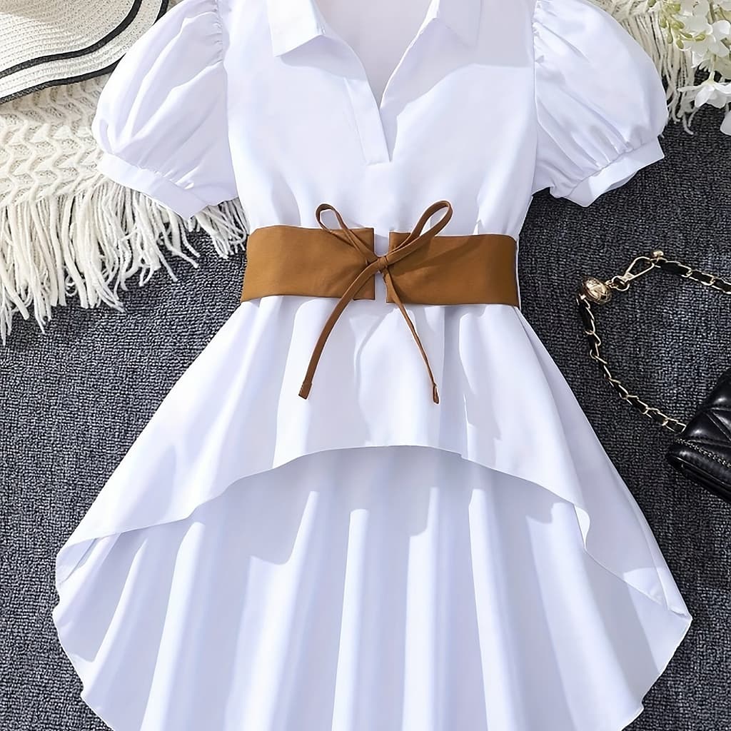 Casual Polyester Blouse With Front, Relaxed Fit, Semi-sheer, Short-sleeved, Suitable For Spring, Summer, And Fall Blouses Shop Online at Dubai Trades 2