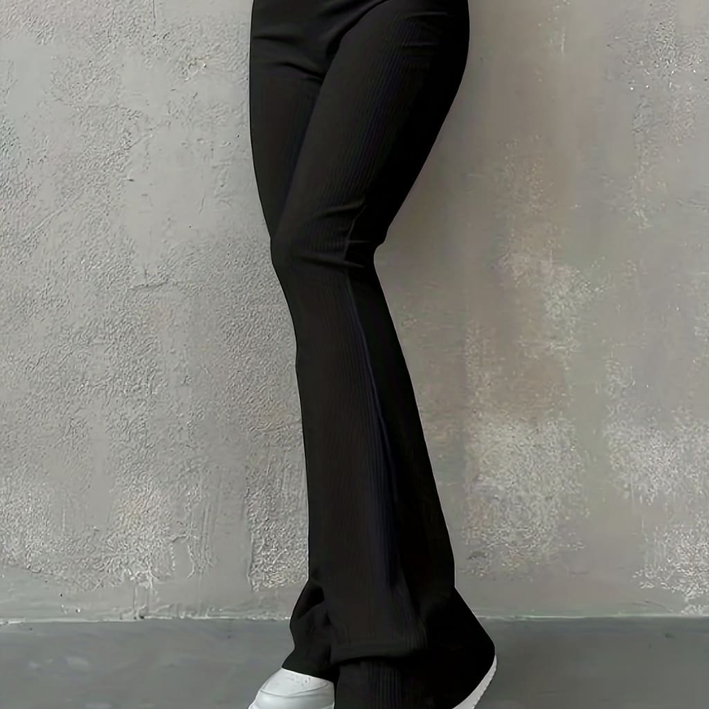 Casual Ribbed Simple Slim Leggings Solid Color High Waist Fashion Trousers Clothing Shop Online at Dubai Trades 2
