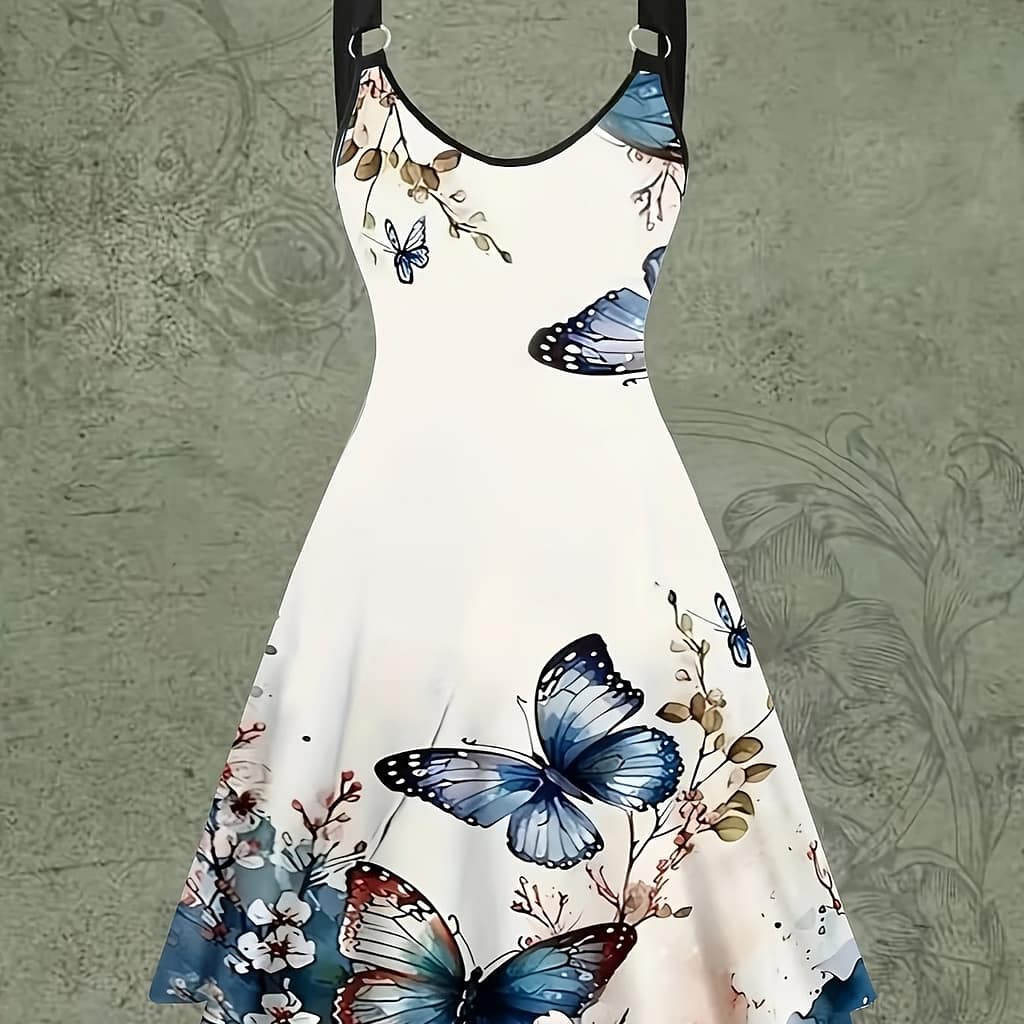 Chic Print Sleeveless Dress For Women – Summer Vacations, Machine Washable, Polyester Clothing Shop Online at Dubai Trades 2