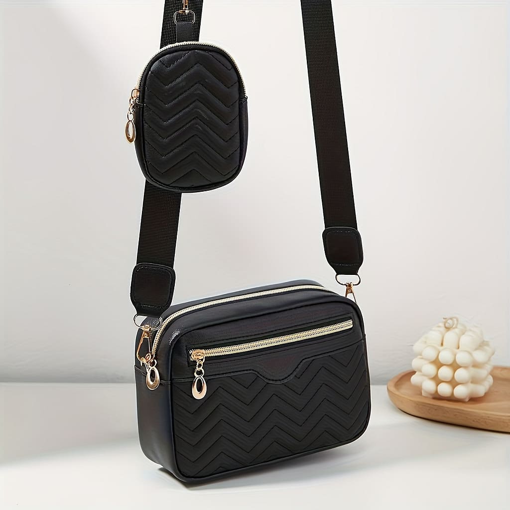Chic Quilted Crossbody Bag For Women With Mini Coin Purse – Casual Pvc Shoulder Bag, Zip Closure, Polyester Lined Clothing, Shoes & Jewelry Shop Online at Dubai Trades 2