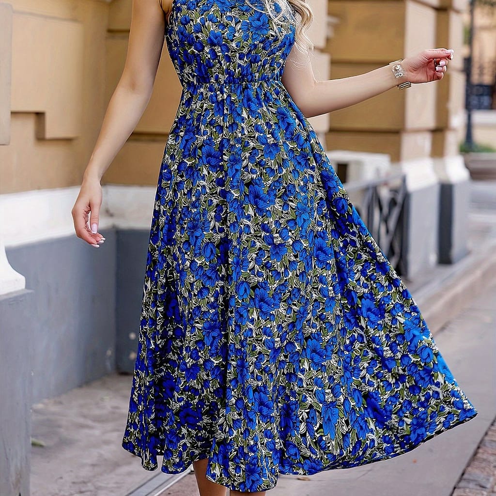 Choker Neck A-line Dress, Elegant Sleeveless Dress For , Women’s Clothing Clothing Shop Online at Dubai Trades 2