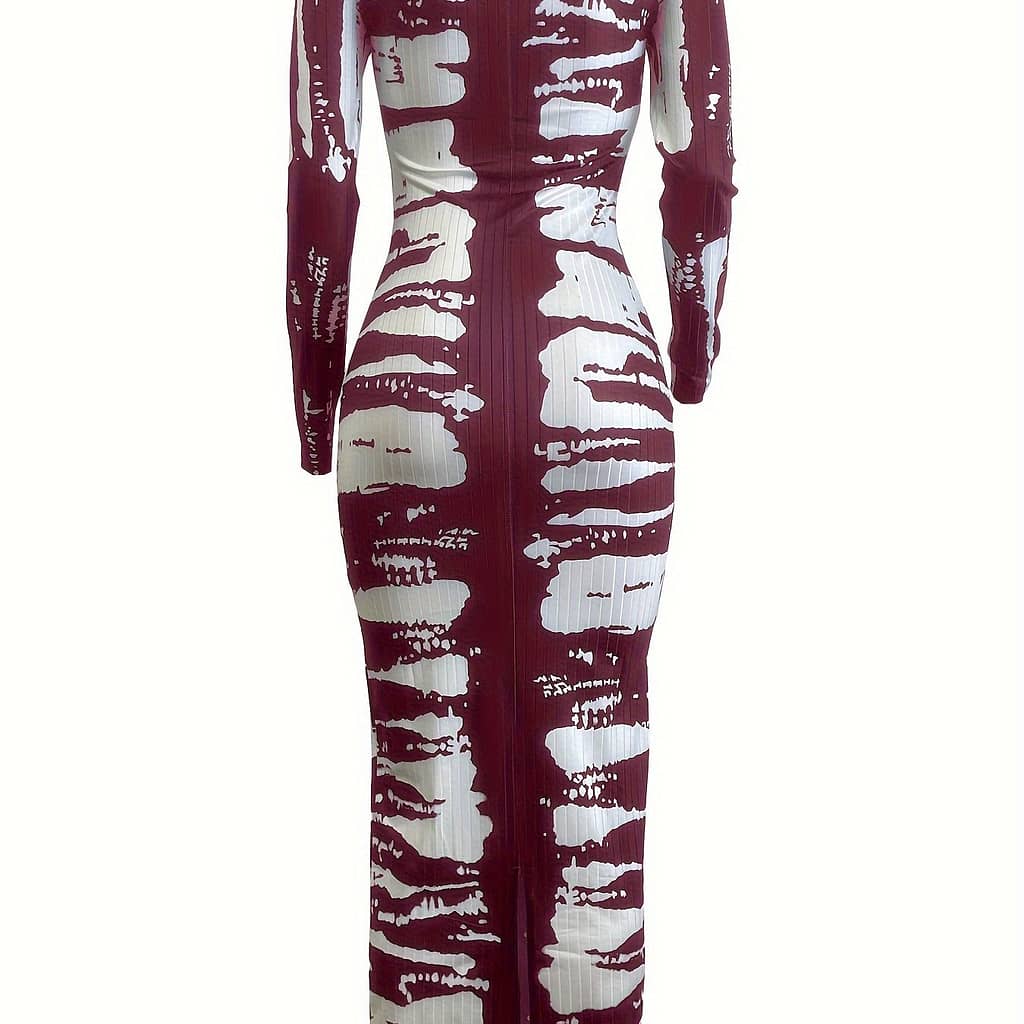 Color Block Ribbed Slim Dress, Casual Square Neck Long Sleeve Dress For Spring & Fall, Women’s Clothing Clothing Shop Online at Dubai Trades 2