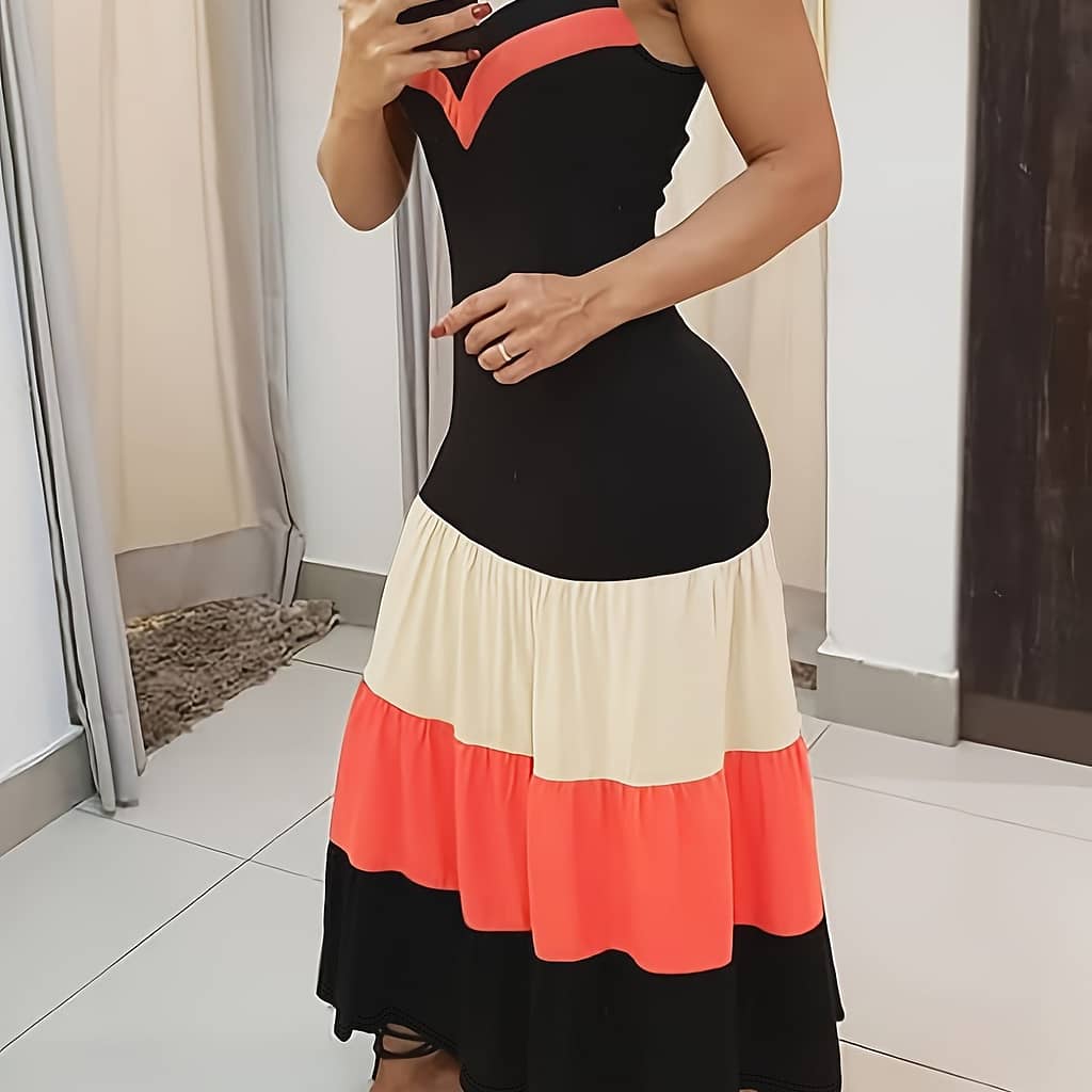 Color-blocking Spaghetti Strap Dress Clothing Shop Online at Dubai Trades 2
