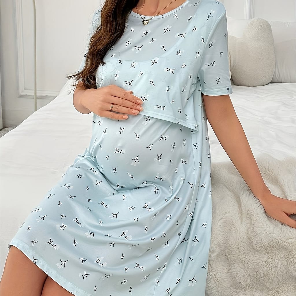 Comfortable Nursing Nightgown For Pregnant Women With Leaf Prints Clothing, Shoes & Jewelry Shop Online at Dubai Trades 2