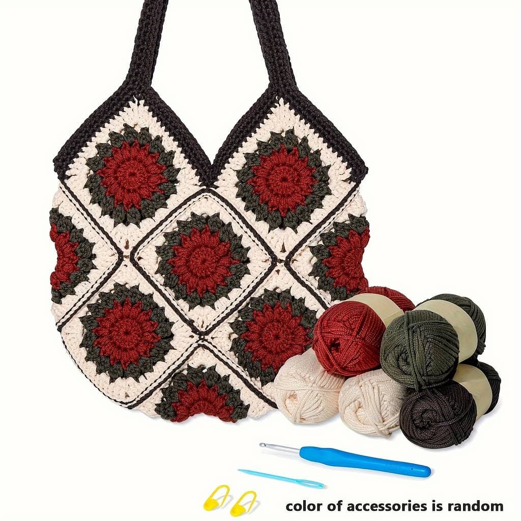 Complete Crochet Kit For Advanced & Beginners – Includes Yarn, Hook, -by-step Video Tutorials – Granny Square Tote Bag Set With Design, Knitting Kit Arts, Crafts & Sewing Shop Online at Dubai Trades 2