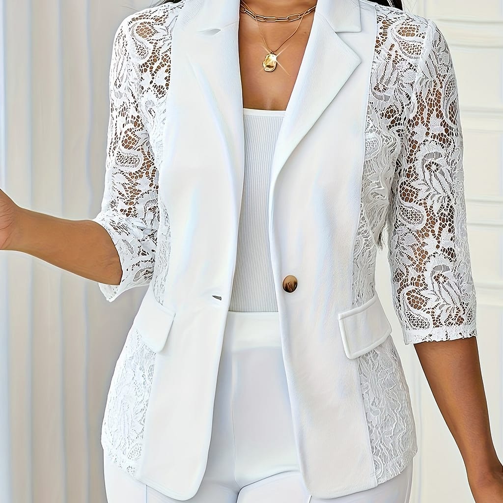 Contrast Lace Open Front Blazer Casual 3/4 Sleeve Blazer For Spring & Fall, Women’s Clothing Clothing Shop Online at Dubai Trades 2