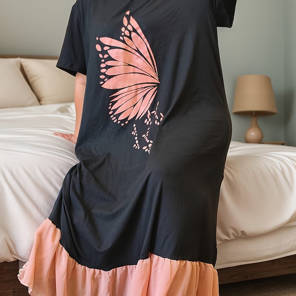 Cozy Plus Size Women’ Dress – Vintage Print, Short Sleeve & Long Skirt Lounge Robe, Machine Washable, Autumn Winter, Clothing, Shoes & Jewelry Shop Online at Dubai Trades 2