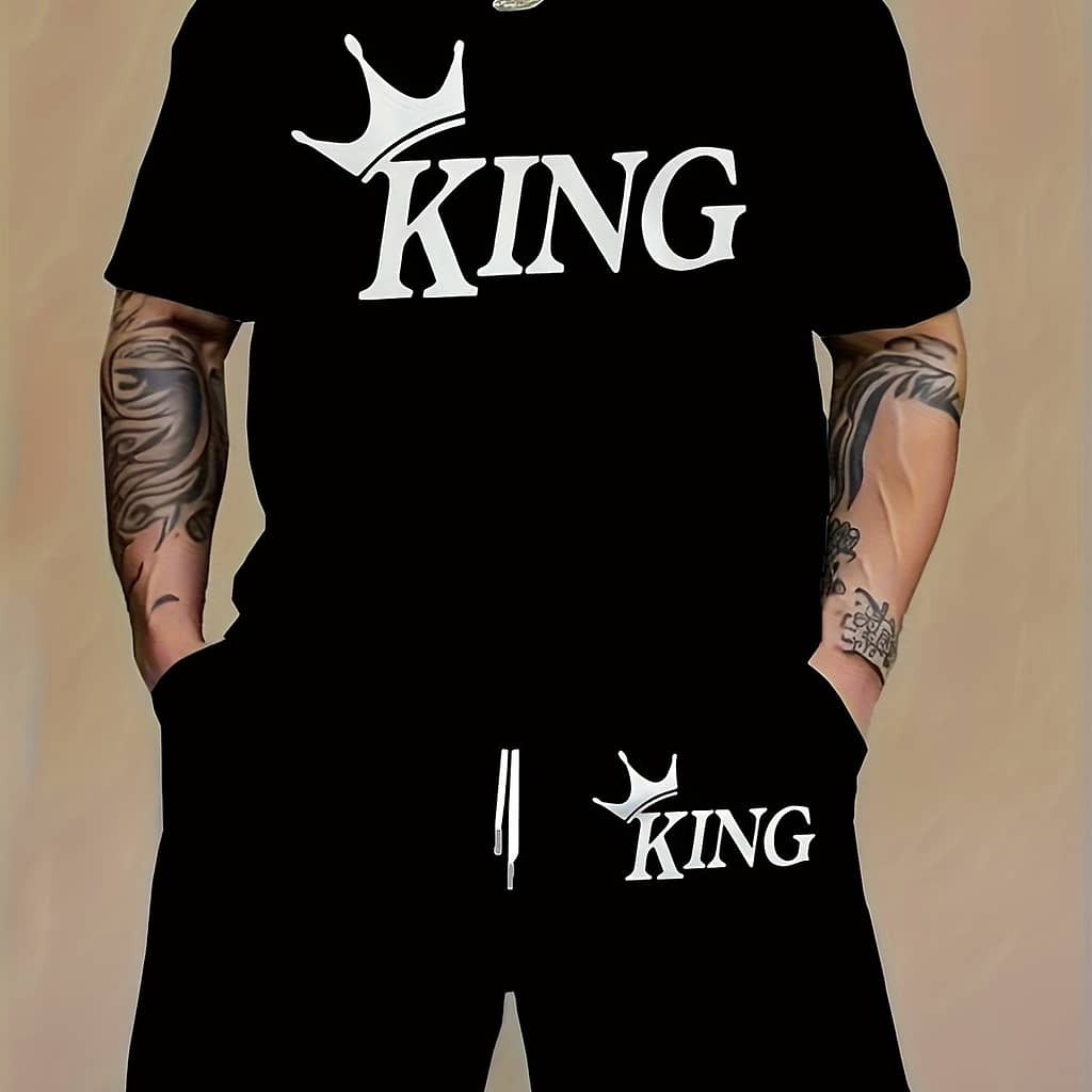 Crown Pattern 3d Digital Printing Letter Men’ T-shirt Casual Shorts Set Active Shop Online at Dubai Trades 2