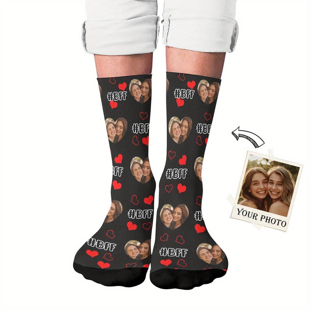 Custom Face Socks, Personalized Funny Gift Crew Socks With Photo Customized, Bff(best Friend ) Themed, Novelty Trendy Party Present Socks For Men Women Clothing Shop Online at Dubai Trades 2