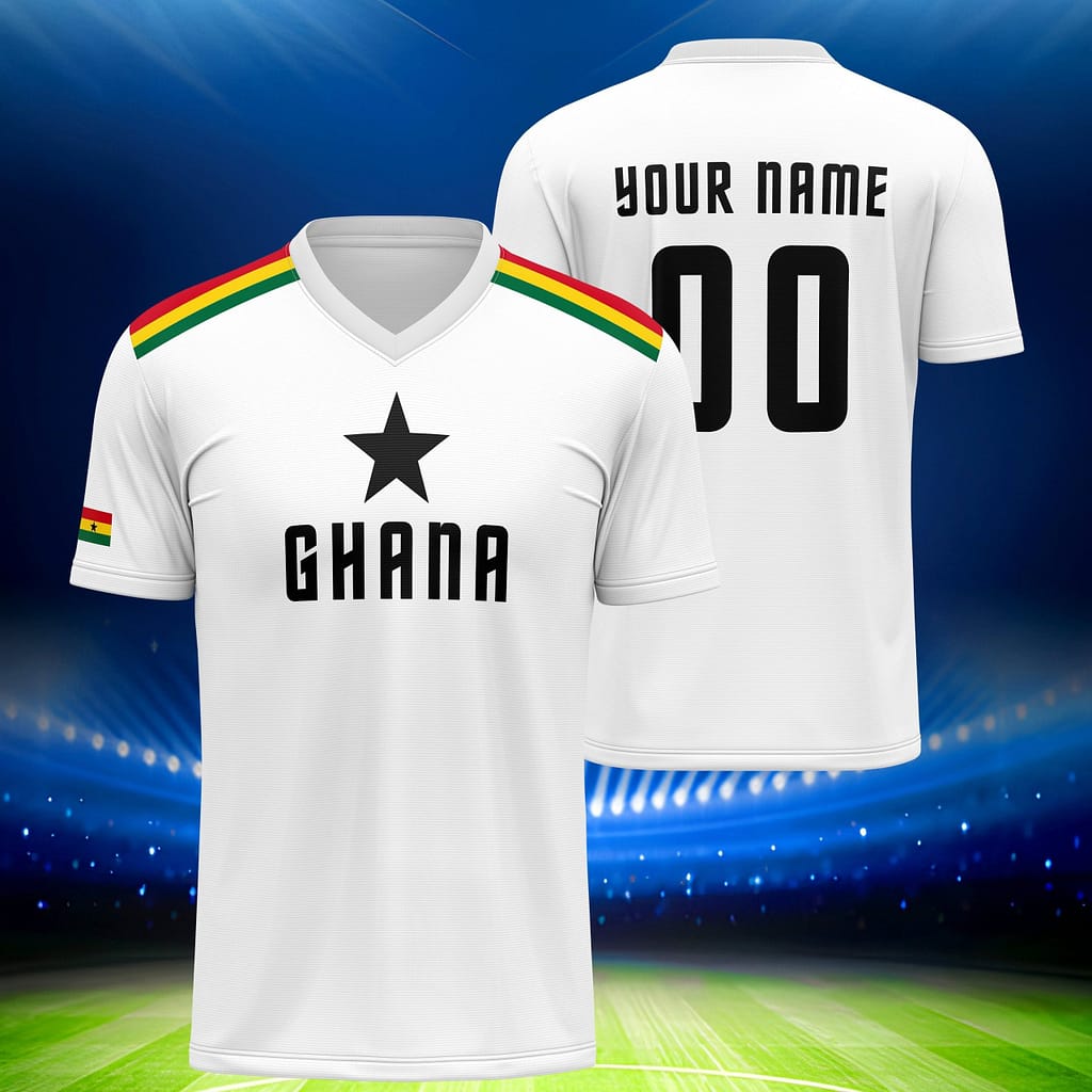 Customized V-neck Ghana Football Jersey, Breathable Polyester 100%, Print, Knit Fabric, Regular Fit, For Adult, Ideal For Soccer, Training, Outdoor Activities, Party & Clothing, Shoes & Jewelry Shop Online at Dubai Trades 2