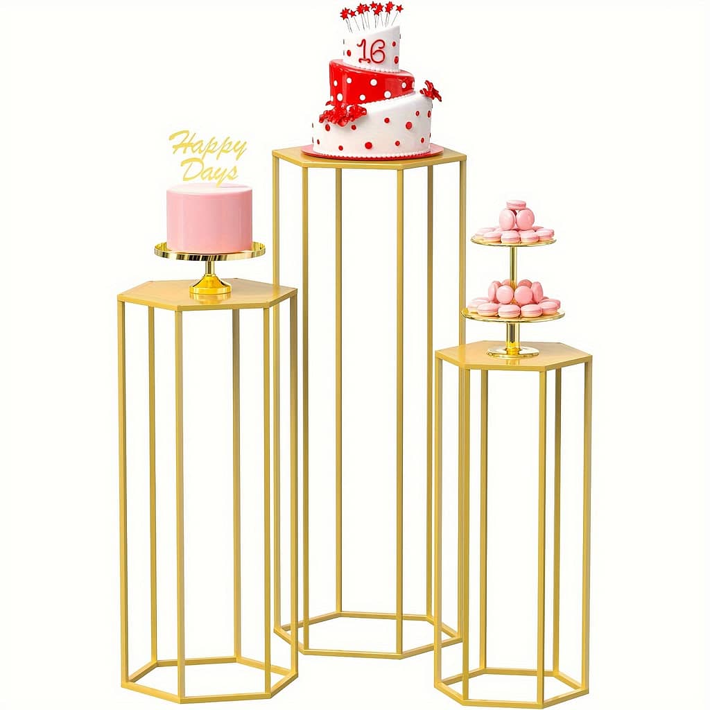 Cylinder Stand Hexagon Gold Pedestal Stand For Party 3pcs Metal Plant Stand Tall Cake Cylinder Pedestal Stand For Wedding Flower Vase Living Room Patio Decoration Home & Kitchen Shop Online at Dubai Trades 2