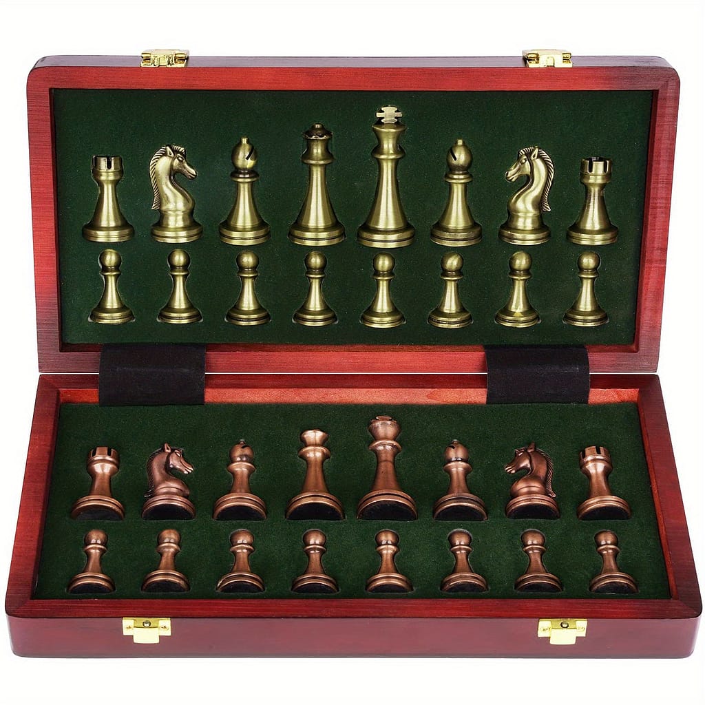 Deluxe Foldable Chess Set With Solid – , Zinc Alloy Metal Pieces, Includes Green Felt Lining & Labels For Easy Identification, Chess Board Set Board Games Shop Online at Dubai Trades 2