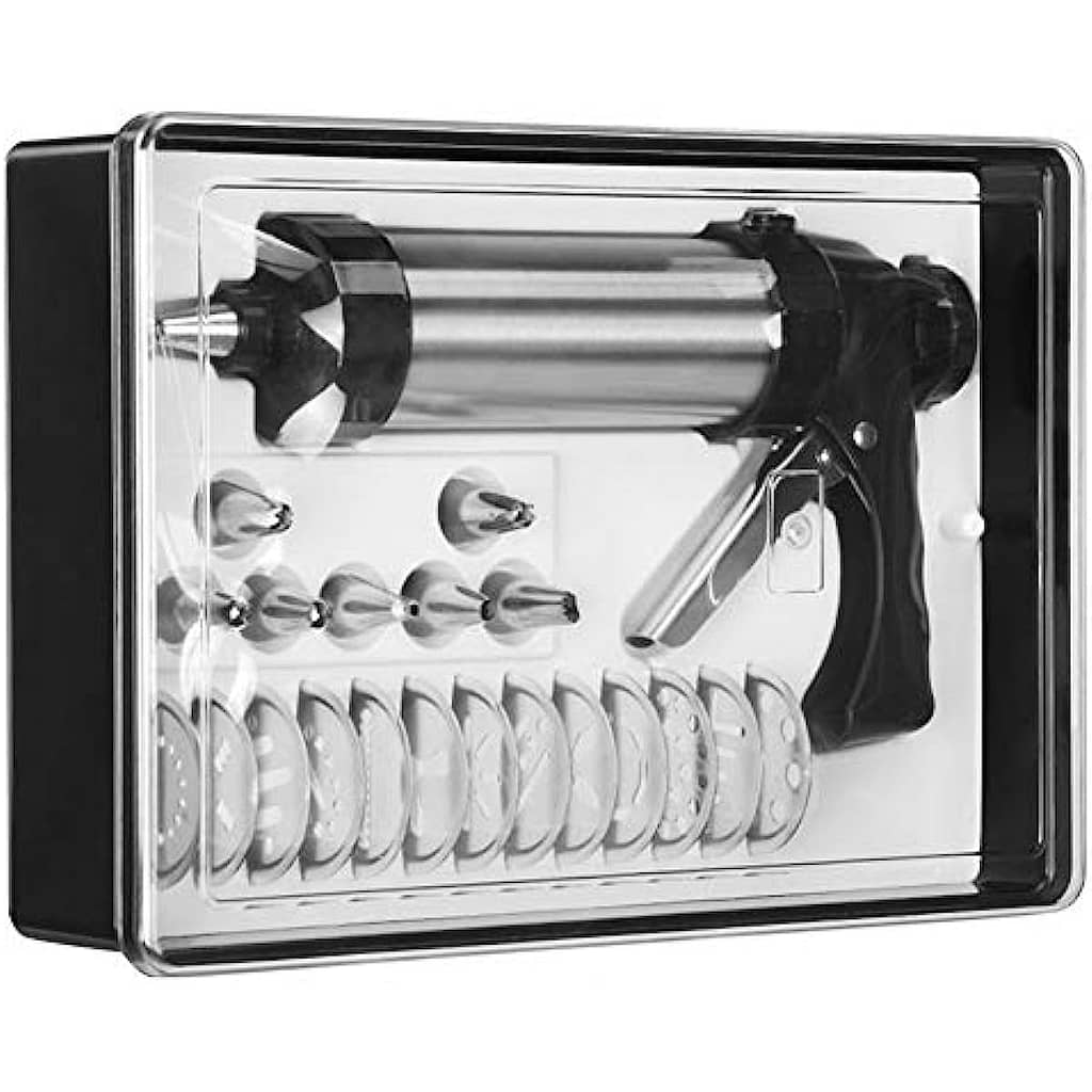 Deluxe Stainless Steel Cookie Press Kit – Diy Biscuit Maker & Decorator With 8 Icing Tips, 13 Design Molds, Handle, And Storage Box – Ideal For Home Baking And Professional Use Bakeware Shop Online at Dubai Trades 2