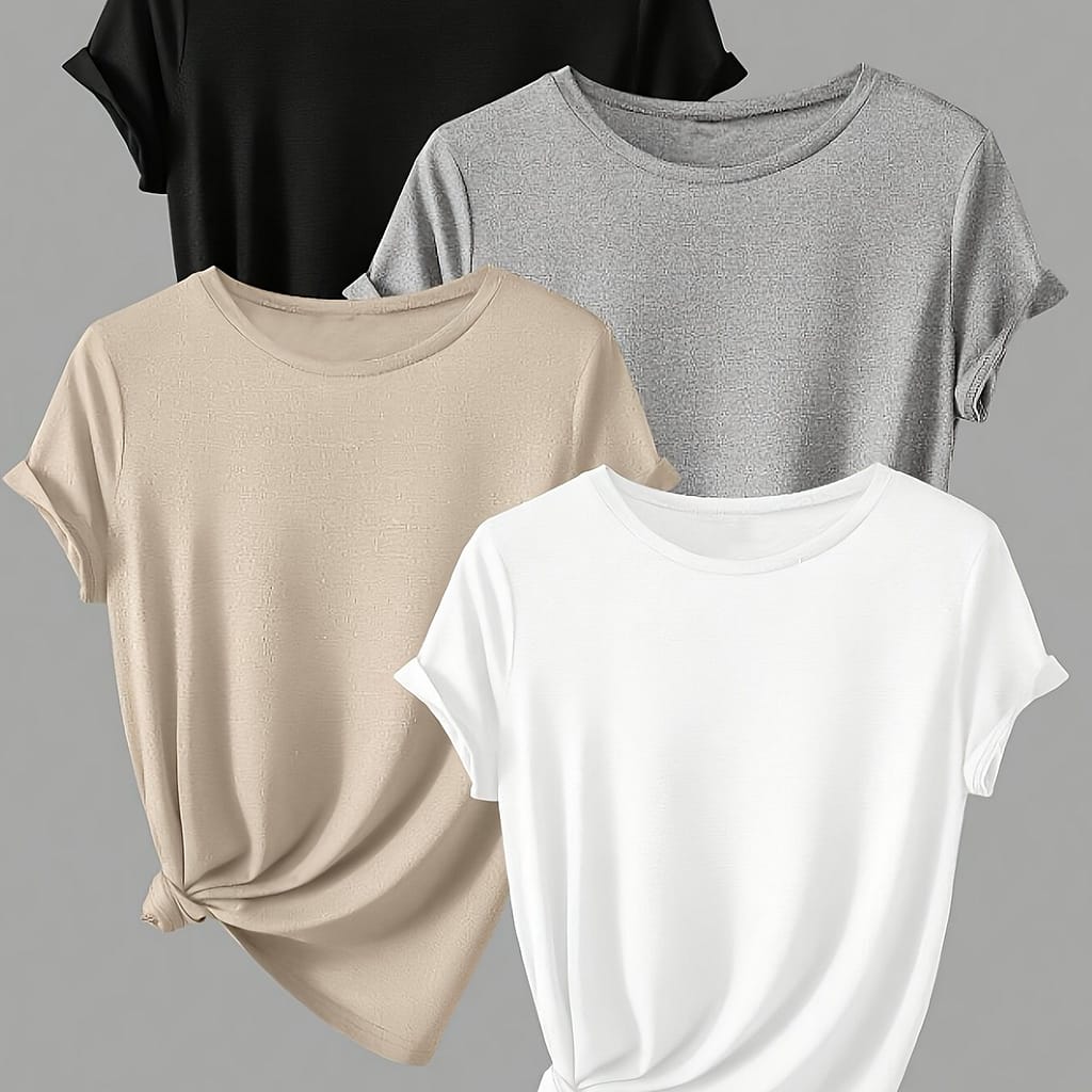 Directional 1.9 Round Neck Short Sleeve T-shirt Solid Color Bottoming Shirt Casual Versatile Four-piece Set Clothing Shop Online at Dubai Trades 2