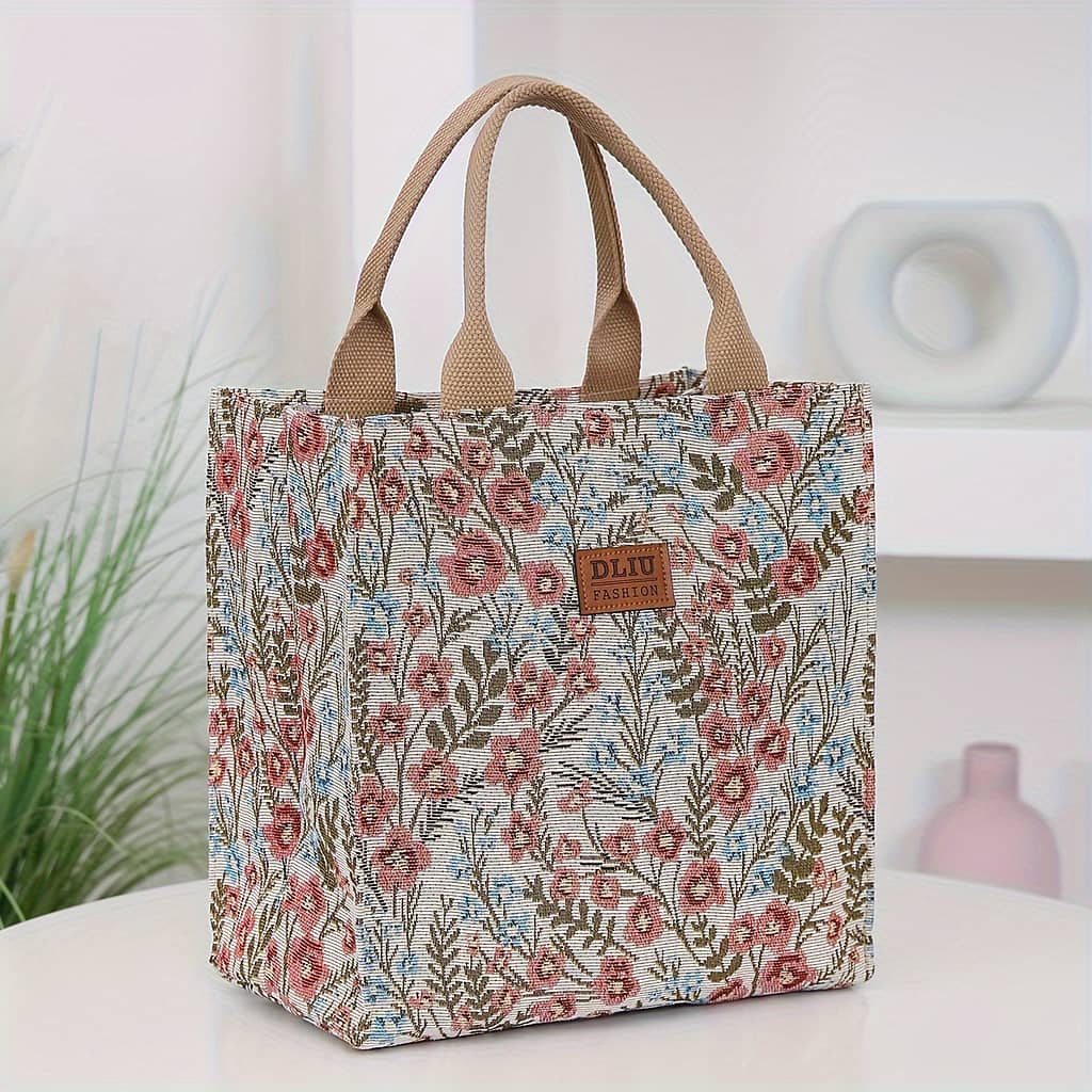 Dliu Vintage Floral Nylon Tote Bag – Large Capacity, Portable With Zipper Closure, Foldable & Shopping Clothing, Shoes & Jewelry Shop Online at Dubai Trades 2