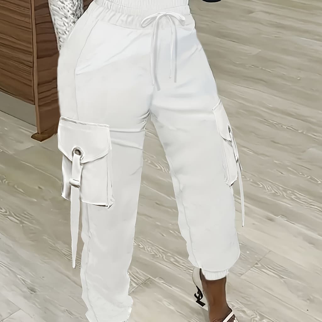 Drawstring Waist Flap Pockets Cargo Pants, Casual & Versatile High Waist Pants For , Women’s Clothing Clothing Shop Online at Dubai Trades 2
