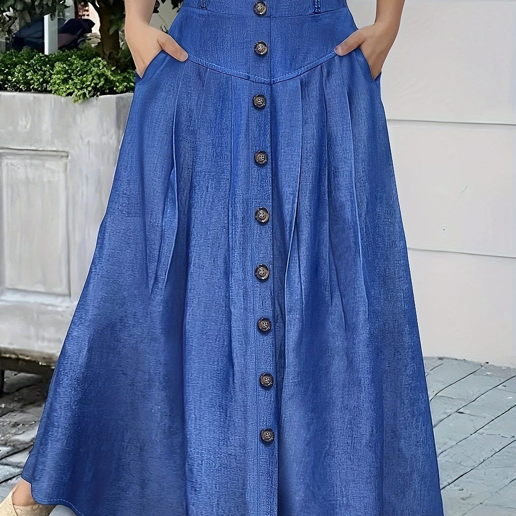 Dual Pocket Button Front Skirt, Casual Solid Color Loose Fit Skirt For , Women’s Clothing Clothing Shop Online at Dubai Trades 2