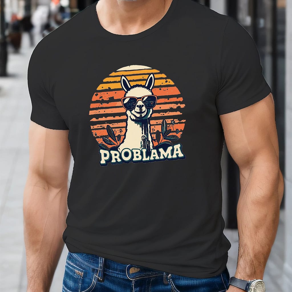Eid Alpaca With Sunglasses Pattern Print Men’s Creative Top, Casual Short Sleeve Crew Neck T-shirt, Men’s Clothing For Summer Outdoor Clothing Shop Online at Dubai Trades 2