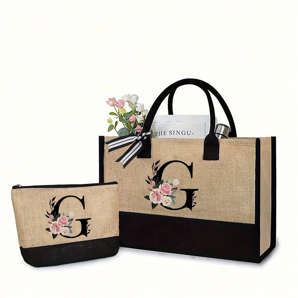 Elegant 2pcs Canvas Tote & Makeup Bag Set – Initial, Weddings, Birthdays, Beach & School – Ideal Gift For Women, Moms, Teachers, , Bridesmaids Clothing, Shoes & Jewelry Shop Online at Dubai Trades 2