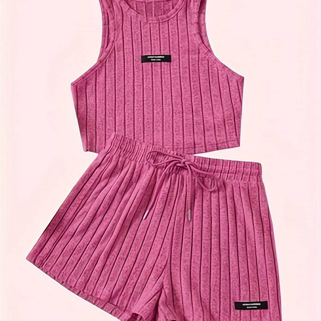 Elegant Directional Fashion Women’s Striped Skin-friendly Tank Top And Shorts Set Clothing Shop Online at Dubai Trades 2