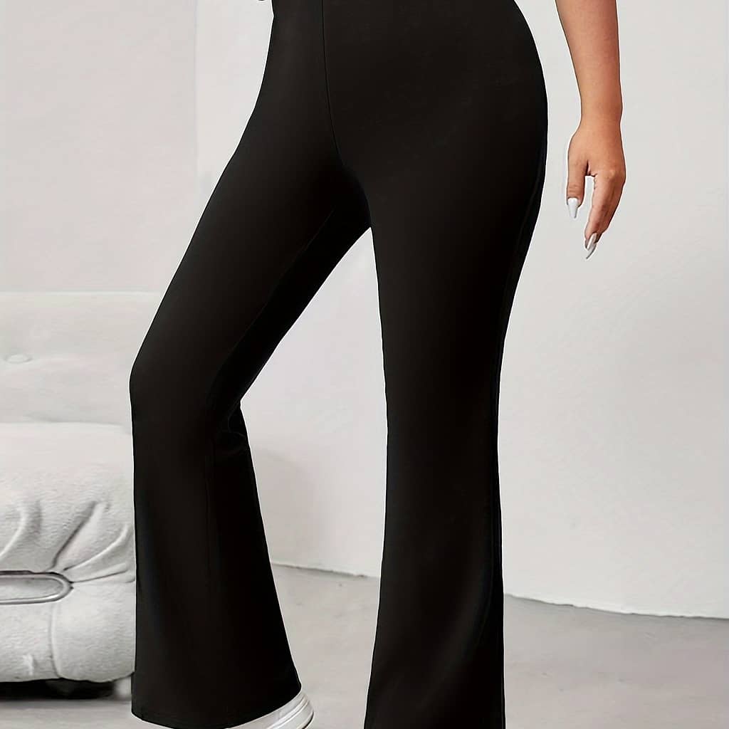 Elegant High-waist Straight-leg Pants For Women – Stretchy Polyester, Non-see-through, Solid Color, Spring/fall Clothing Shop Online at Dubai Trades 2