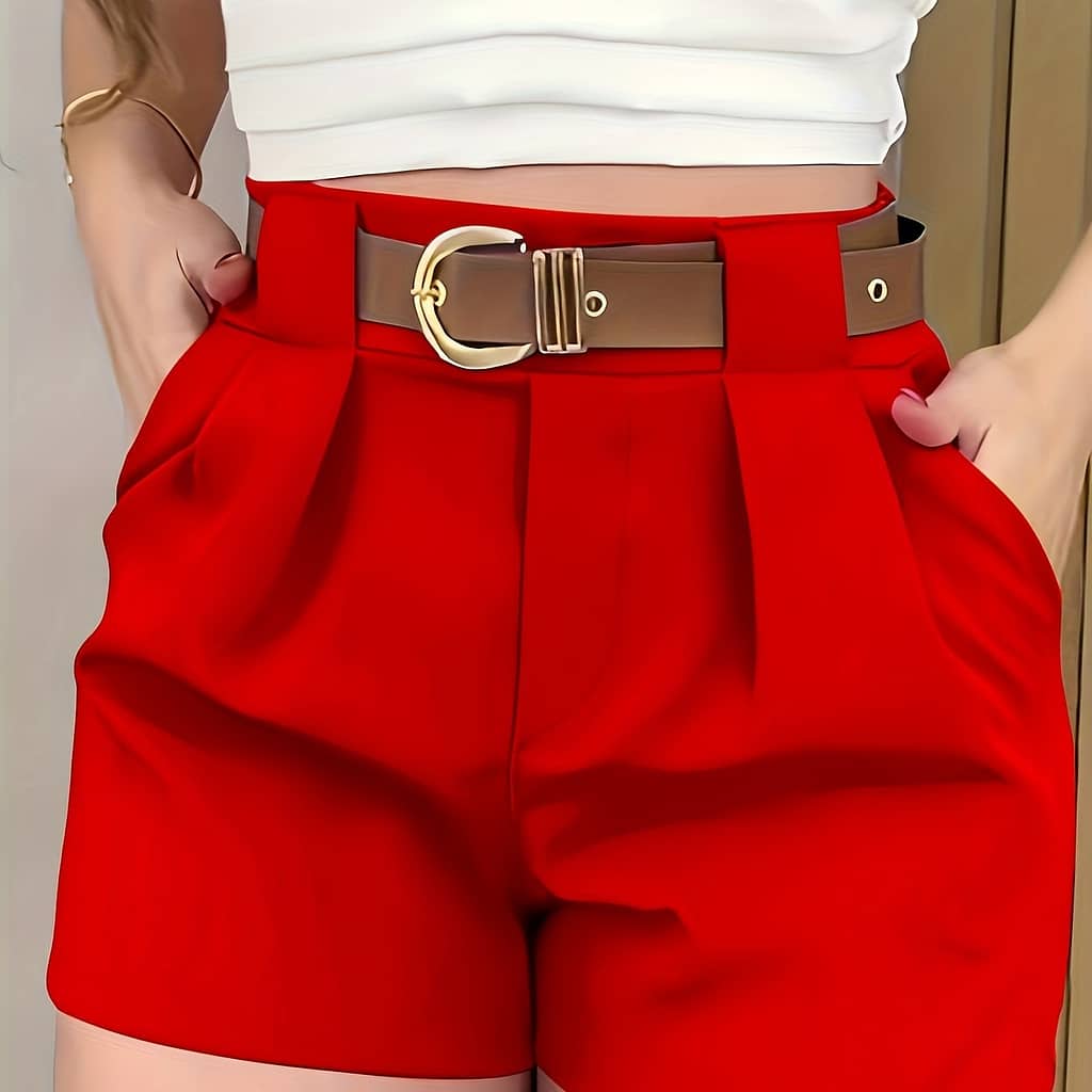 Elegant Solid Color Shorts, Polyester, Zip Closure, Non-stretch Fabric – Spring/summer/fall, Casual, Without Belt Clothing Shop Online at Dubai Trades 2