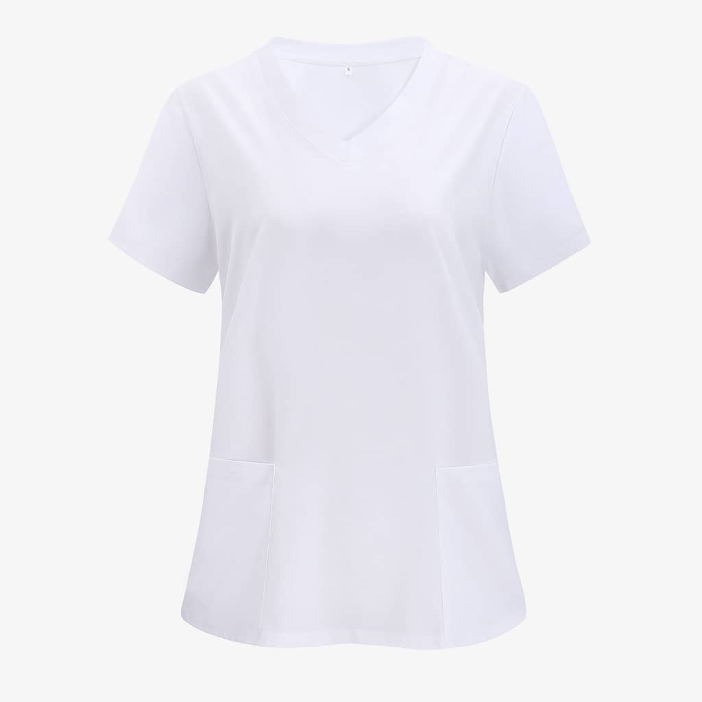 Elegant V-neck Scrub Top For Women – Solid Color, Short Sleeve With Dual Pockets, Machine Washable Clothing Shop Online at Dubai Trades 2