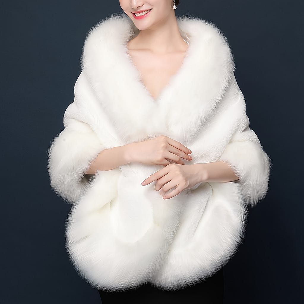 Elegant White Fur Shawl – Soft, Warm & Windproof For Weddings, Parties & Winter Events Accessories Shop Online at Dubai Trades 2