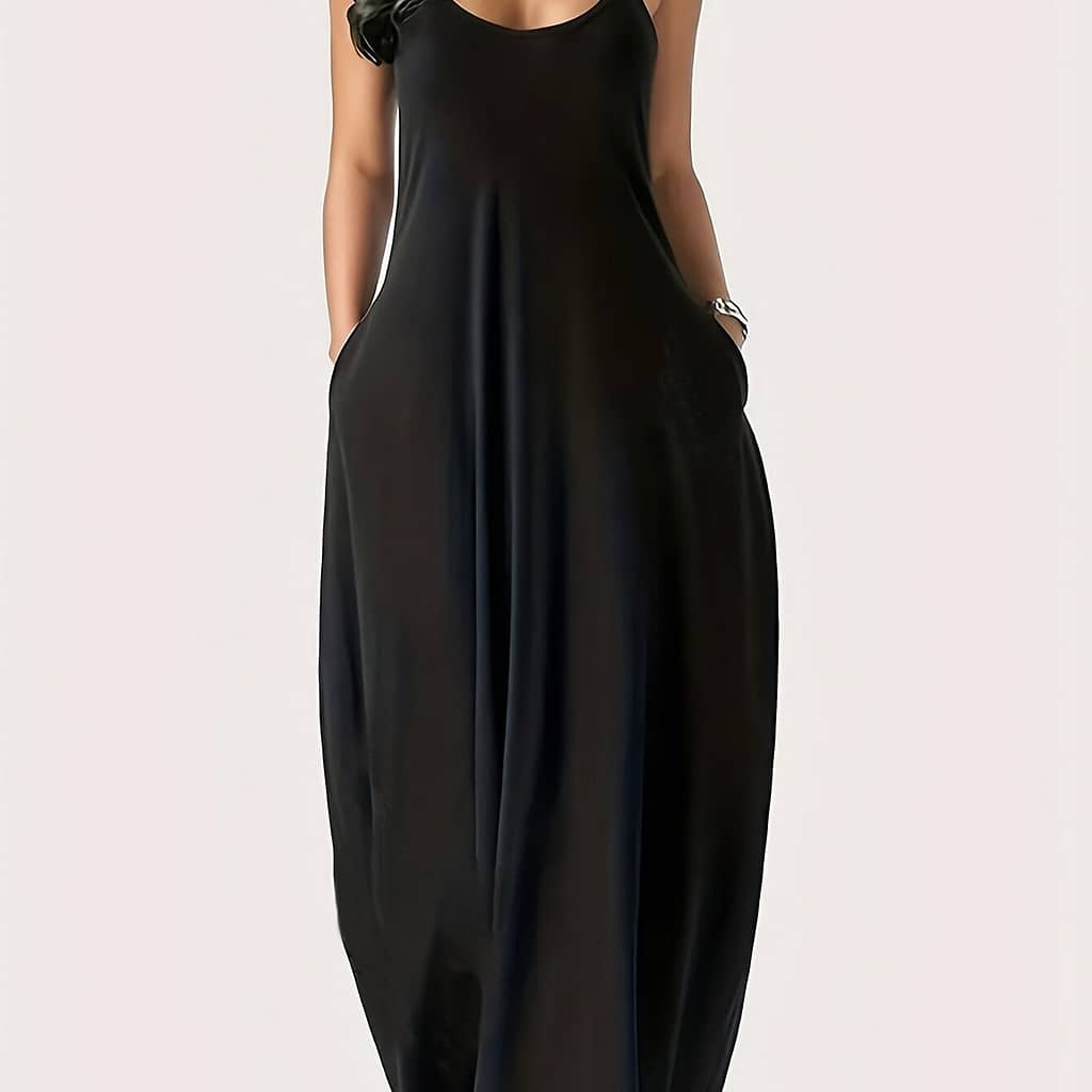 Elegant Women’ Color Black Maxi Dress – Casual Italian Spaghetti Strap, Sleeveless, Polyester , Machine Washable For Summer, Spaghetti Suspender Dress Clothing Shop Online at Dubai Trades 2