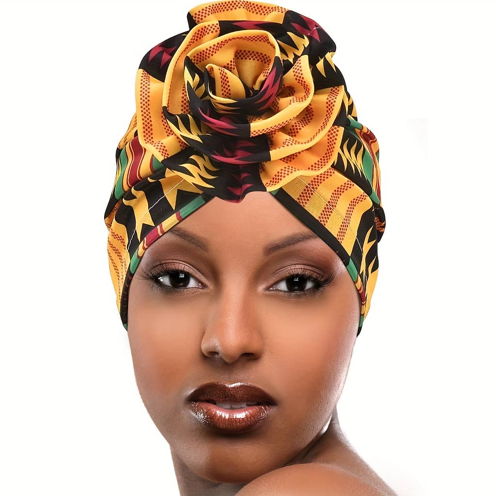 Elegant Women’s Floral Turban Headwrap: Vibrant Colors, Soft Polyester Fabric, And Comfortable Design For A Chic Look Accessories Shop Online at Dubai Trades 2