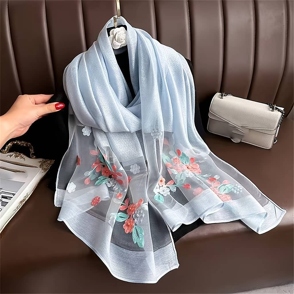 Embroidered Flower Scarf Thin Breathable Shawl Mature Style Sunscreen Travel Scarf For Women Accessories Shop Online at Dubai Trades 2